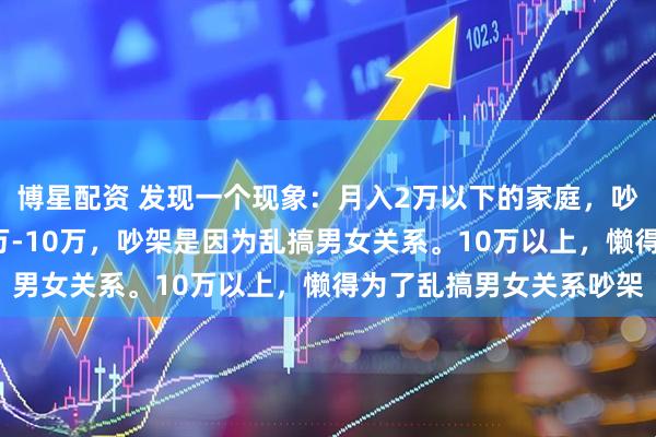 博星配资 发现一个现象：月入2万以下的家庭，吵架基本为了钱。月入2万-10万，吵架是因为乱搞男女关系。10万以上，懒得为了乱搞男女关系吵架